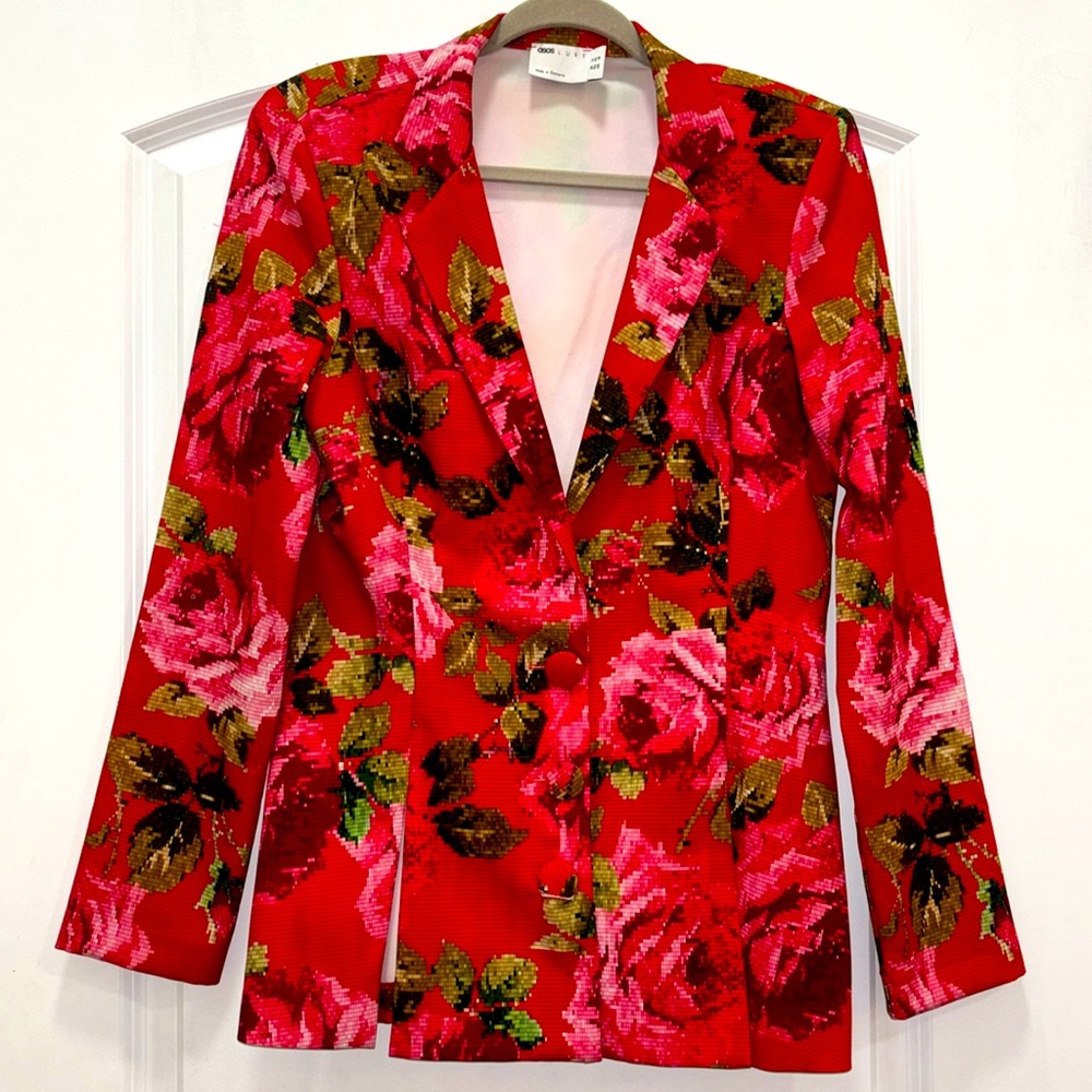 ASOS Deluxe Suit Blazer in Pixelated Floral Print